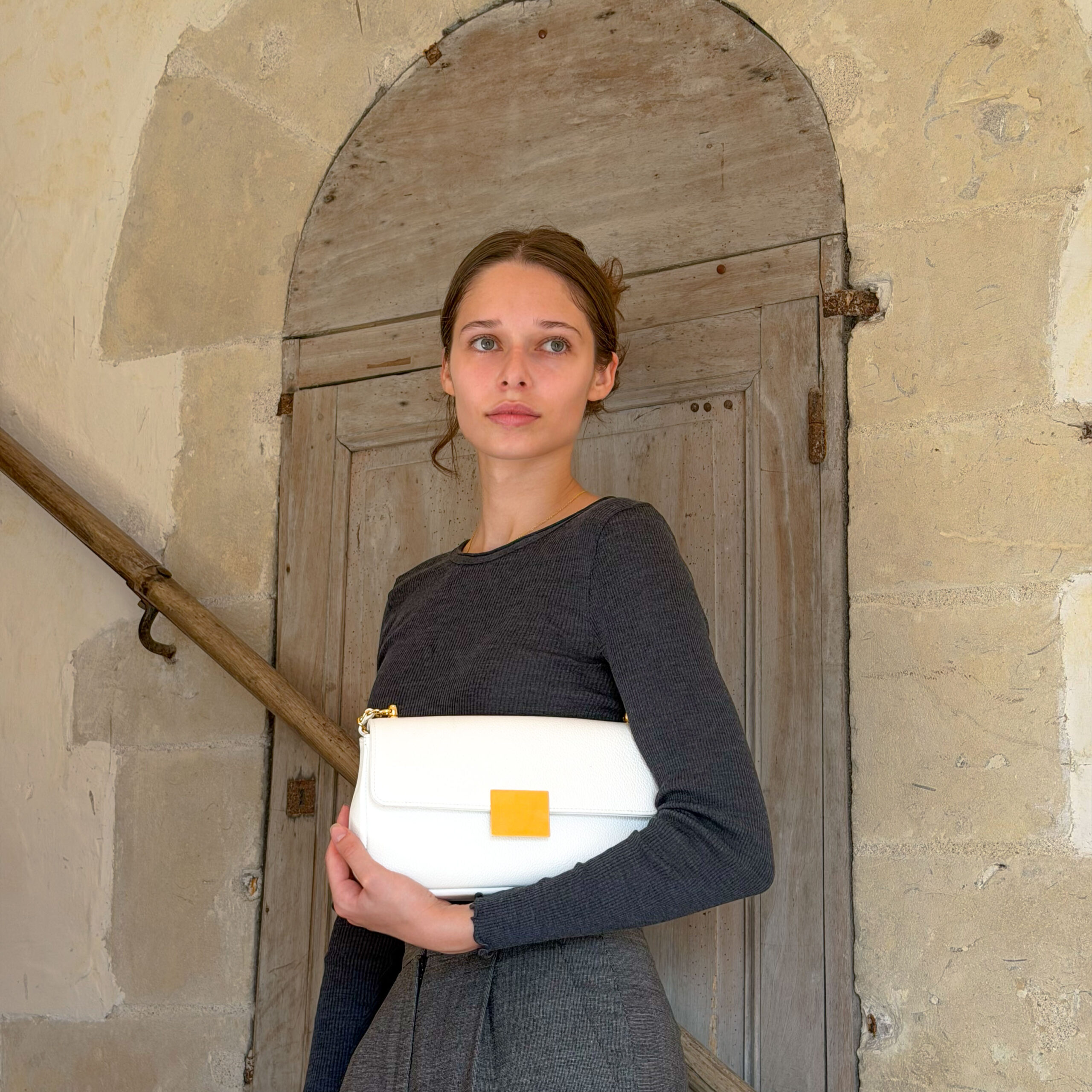 Sac 01, white clutch, full-grain leather